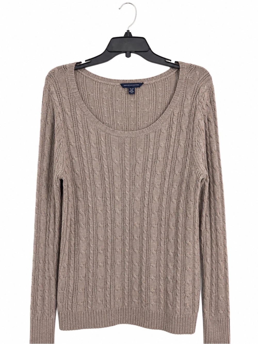 American Eagle Cable Knit Sweater Womens XXL Tan Crew Neck Pullover
